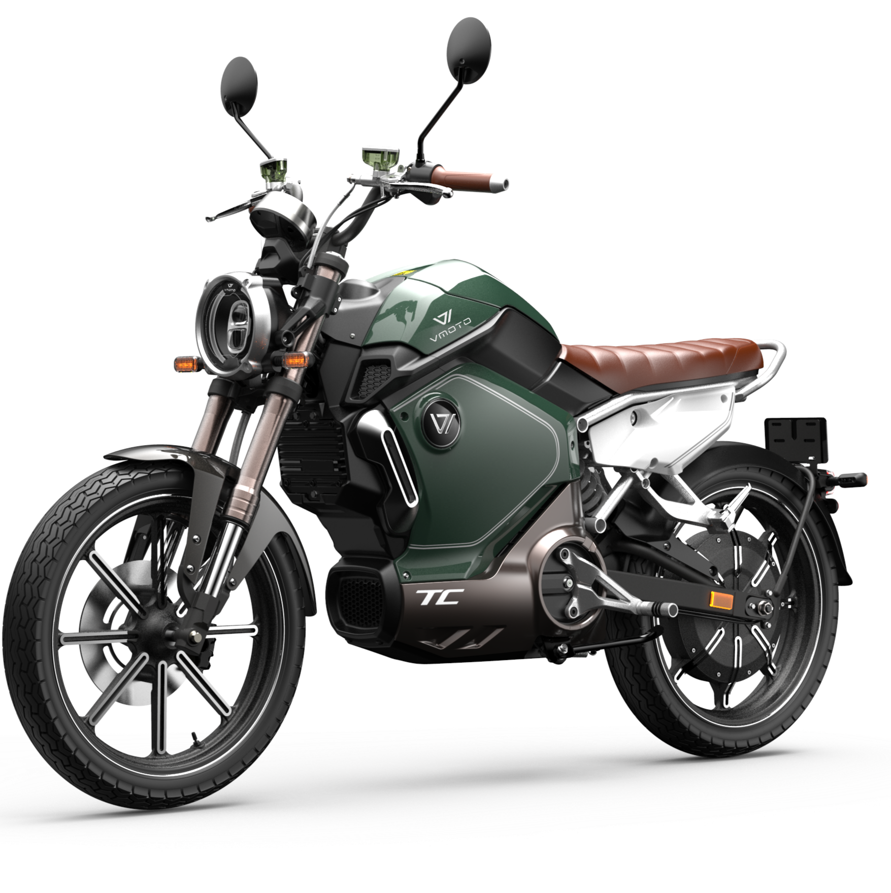 Scooter électrique Super Soco TC vert, vue latérale, design sportif