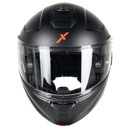 Vue avant du casque modulable Dexter Atlas avec visière intégrée offrant un large champ de vision.