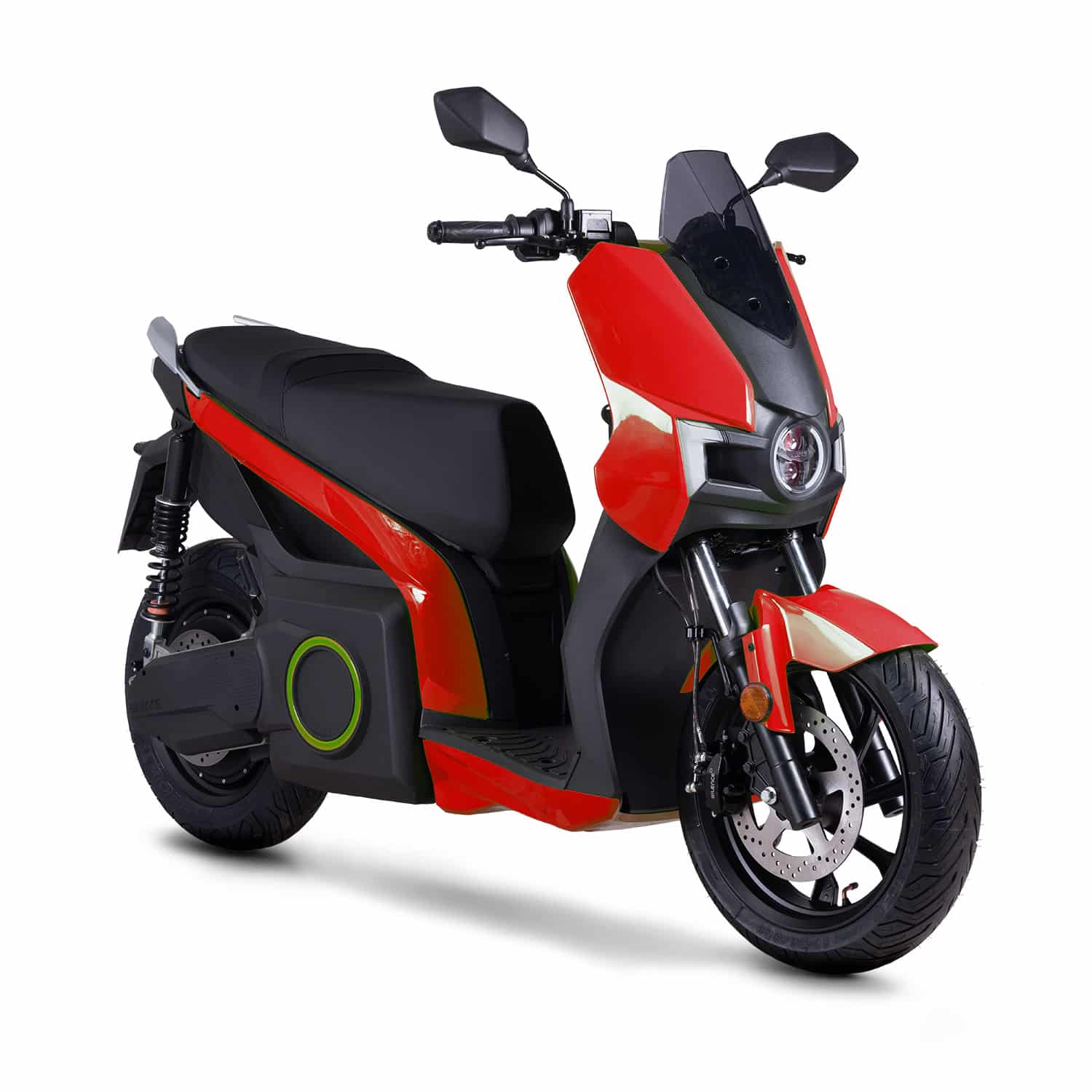 Scooter électrique Silence S01 rouge, vue trois quarts face droite, design sportif