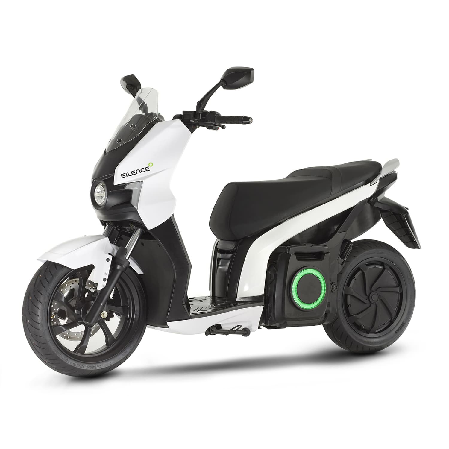 Scooter électrique Silence S01 Connected blanc, vue trois quarts face gauche, design moderne