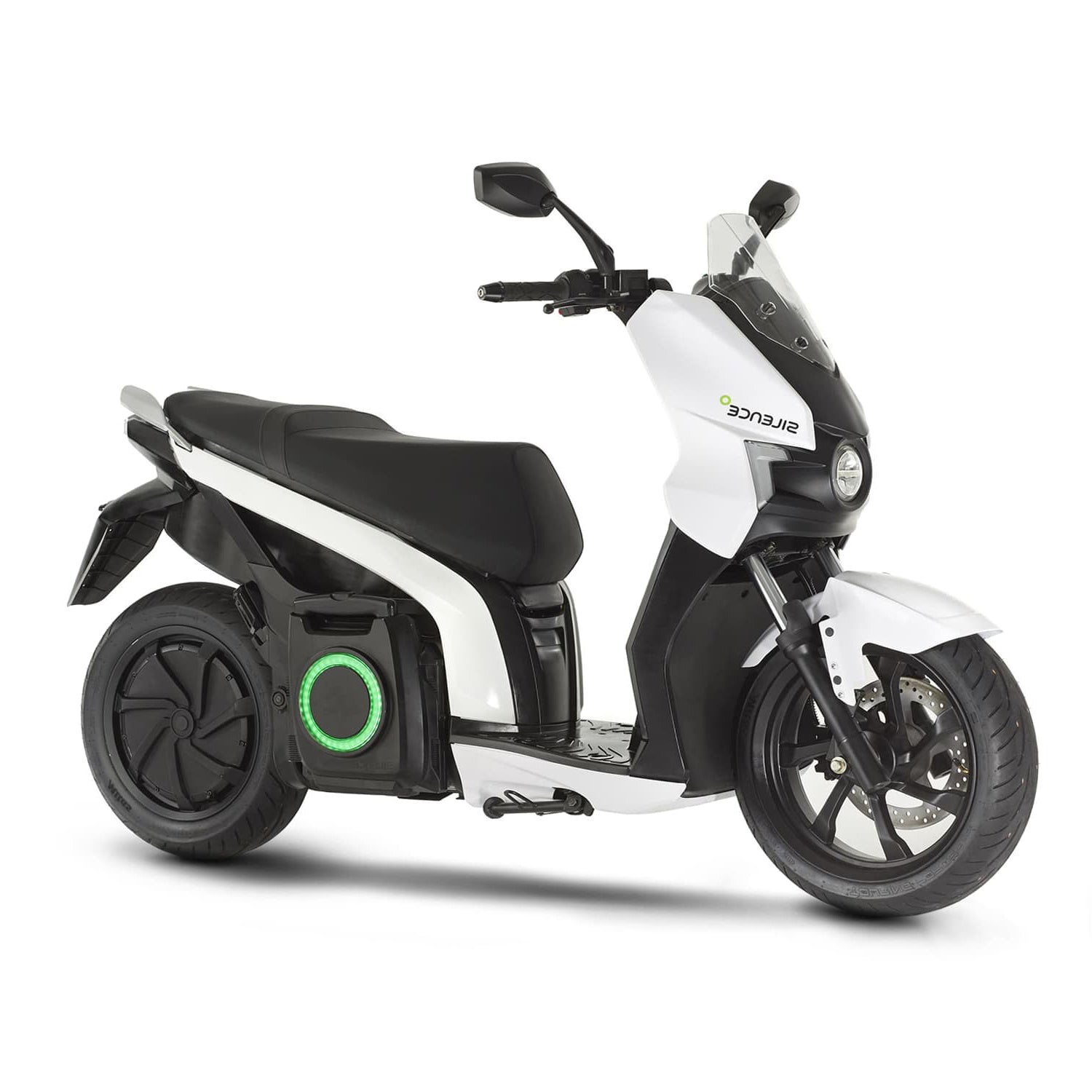Scooter électrique Silence S01 Connected blanc, vue trois quarts face gauche, design élégant et moderne
