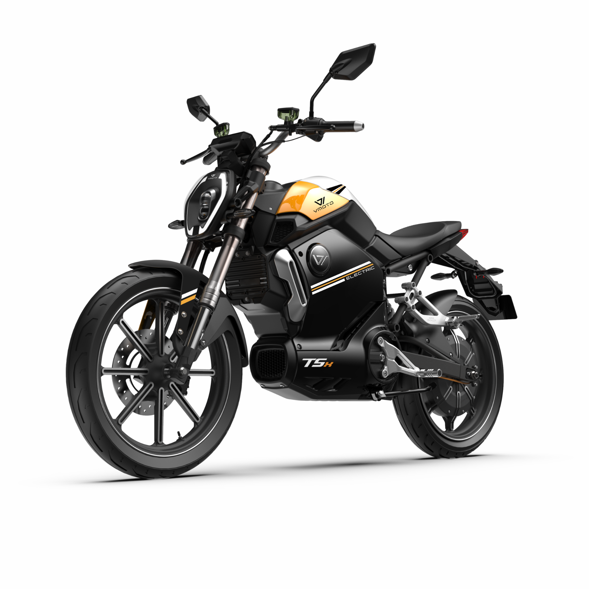 Moto électrique Tsx noir et vert 50 cm³ vue avant gauche, modèle haut de gamme pour trajet urbain et périurbain à Lille