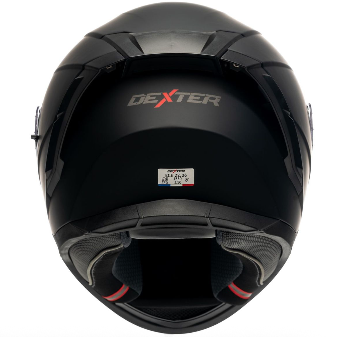 Vue arrière du casque intégral Dexter Eros mettant en valeur ses finitions et son style sportif.