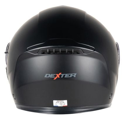 Vue arrière du casque modulable Dexter Atlas mettant en avant ses finitions et sa ventilation arrière.
