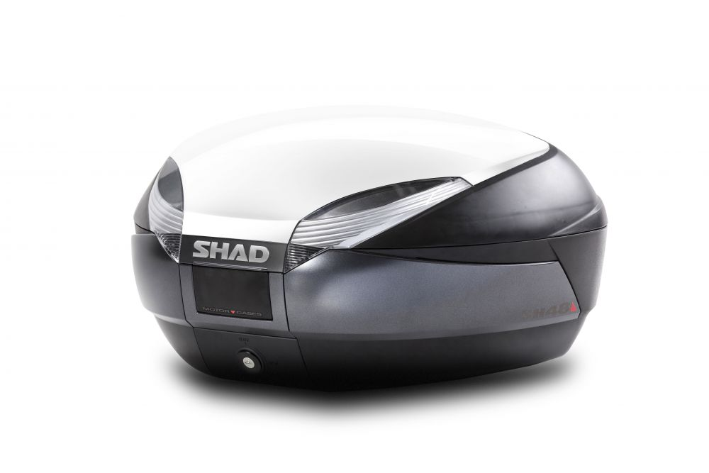 Couvercle blanc SHAD pour top case SH48, finition claire et raffinée pour scooter électrique. À retrouver chez Lyliz Lille.