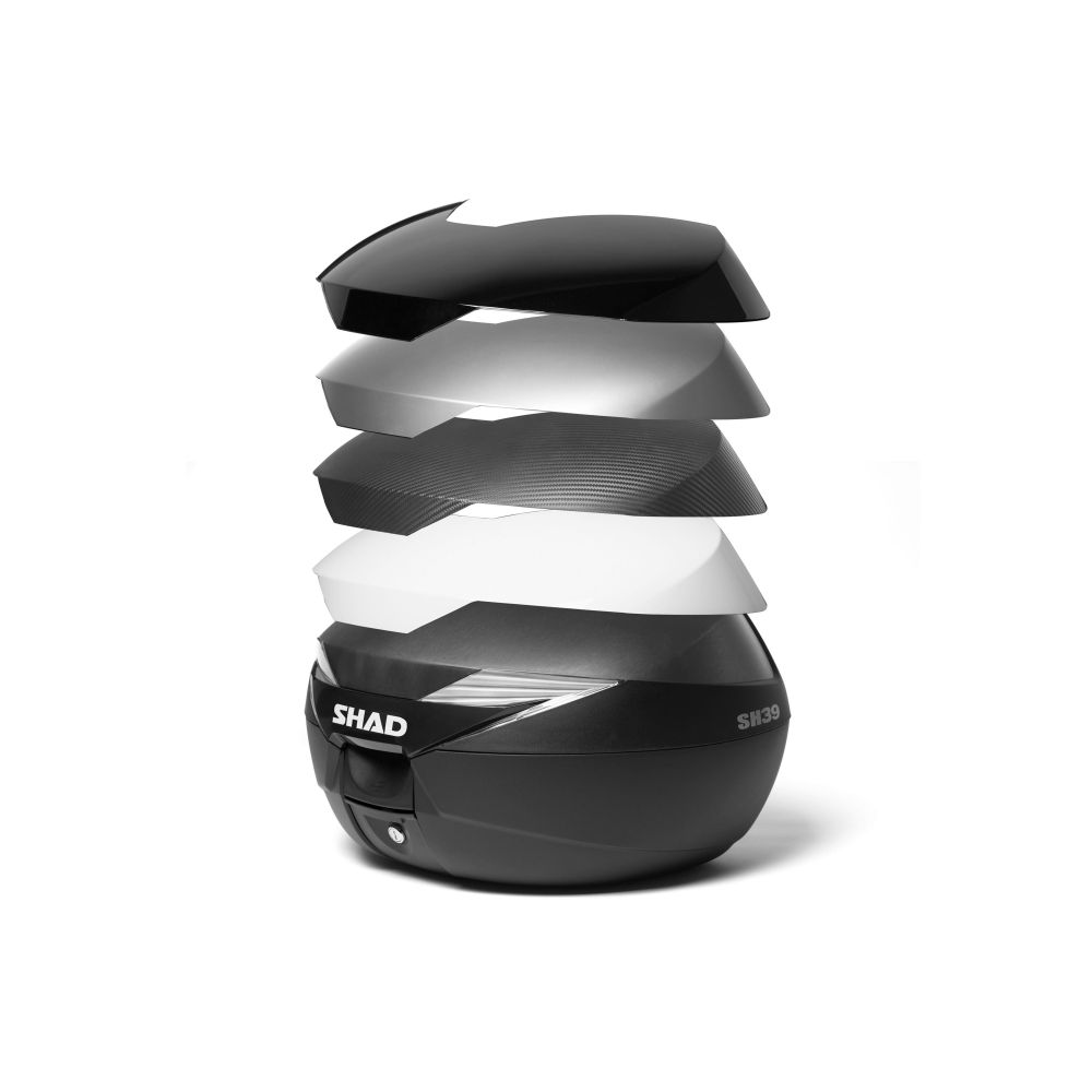 Couvercles SHAD compatibles avec le top case SH39, idéals pour personnaliser le style de son scooter électrique. Disponibles chez Lyliz Lille