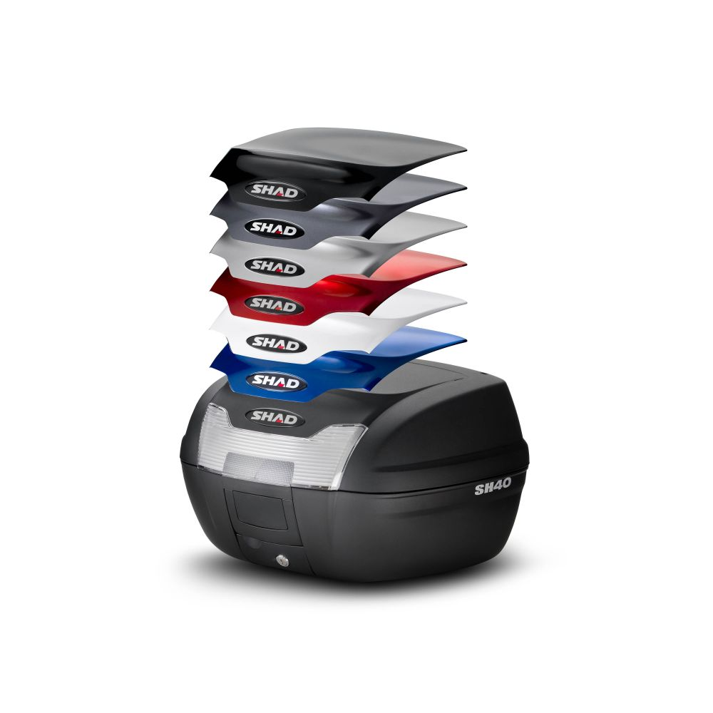 Couvercles SHAD compatibles avec le top case SH40, idéals pour personnaliser le style de son scooter électrique. Disponibles chez Lyliz Lille.