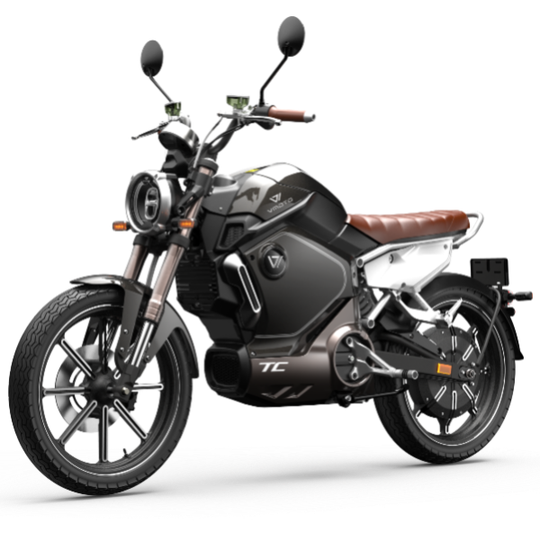 Scooter électrique Super Soco TC noir, vue avant avec phare LED